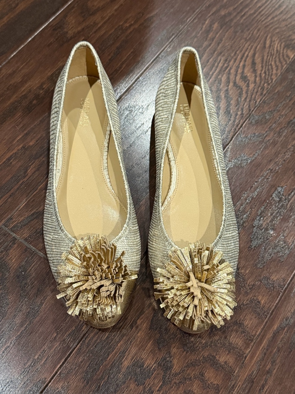 Michael Kors Woman's Lolita Ballet Flat Metallic Leather Pale Gold Size 8.5 M